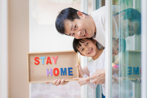 Dad and Son, Stay home banner